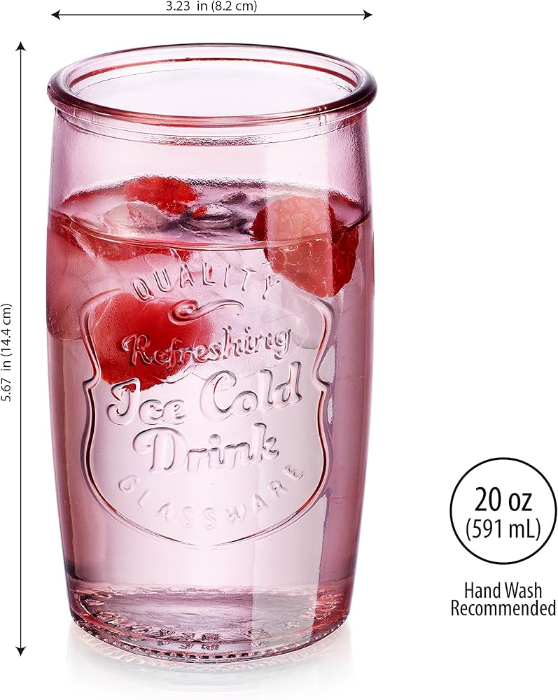 Freeway Set of 4 Retro Cola Glasses 350 ml Relief Glass Drinks Bar Dishwasher Safe