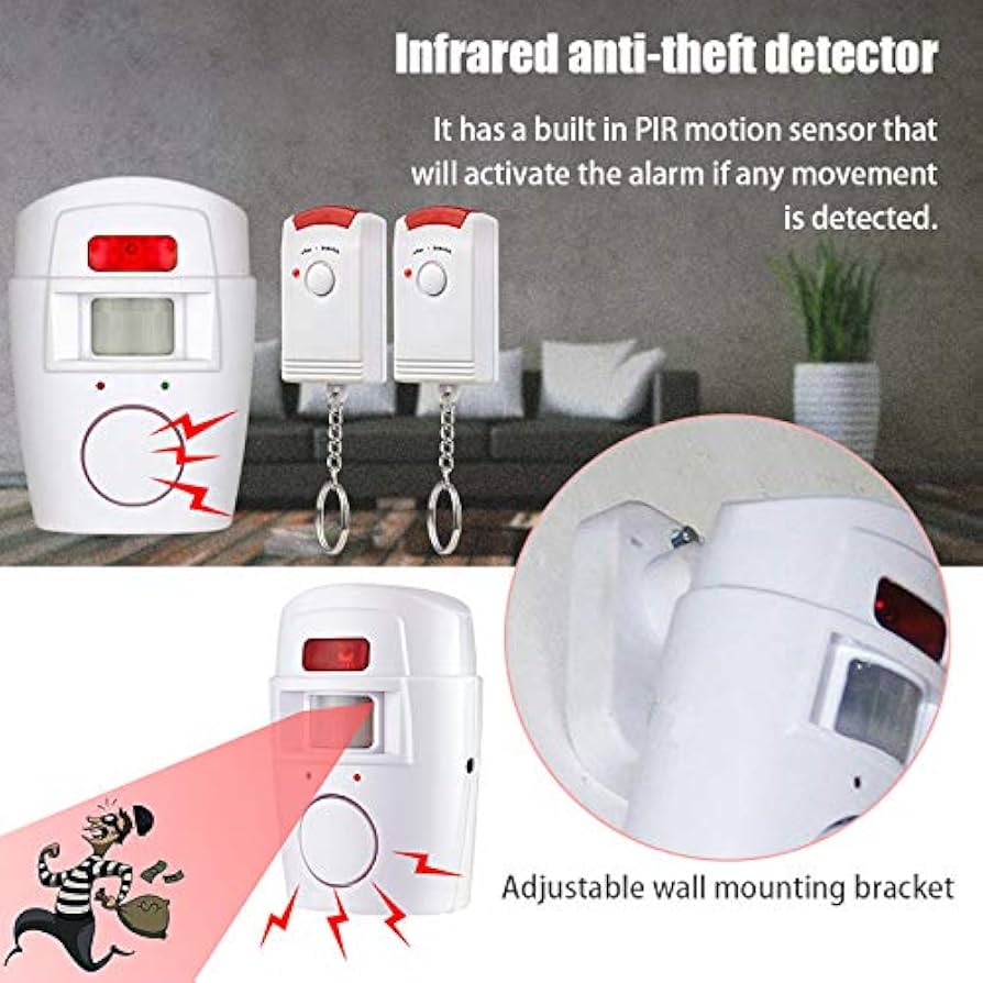 Wireless PIR Motion Sensor Alarm with 2 Remote Controls, Home Security–Battery Powered-for Summer House Shed Garage Caravan Security