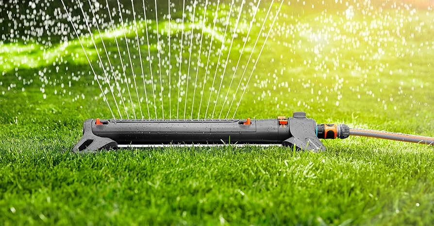 Gardena AquaZoom L rectangular sprinkler: Sprinkler for watering areas of 28–350 m², range 7–21 m, spread 4–17 m, built-in metal filter (18714-20)