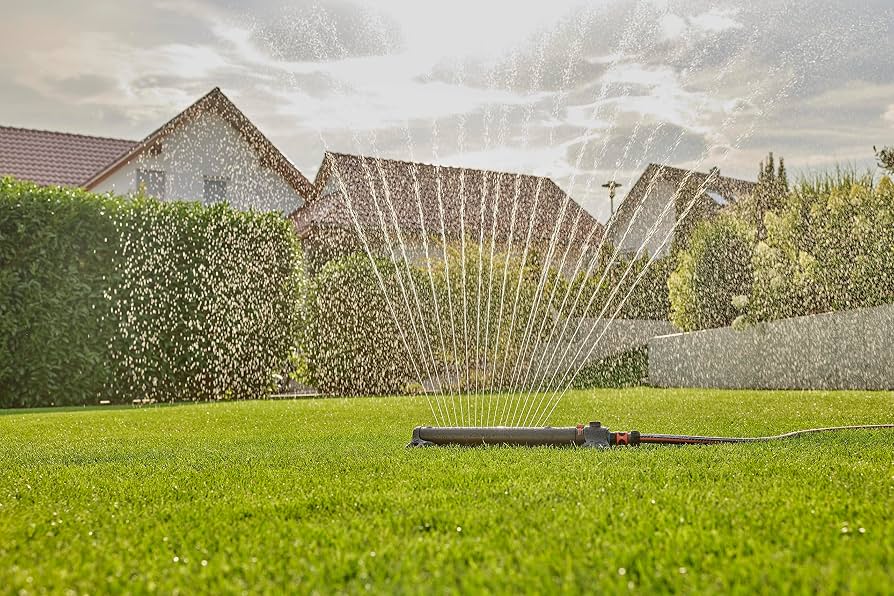 Gardena AquaZoom L rectangular sprinkler: Sprinkler for watering areas of 28–350 m², range 7–21 m, spread 4–17 m, built-in metal filter (18714-20)