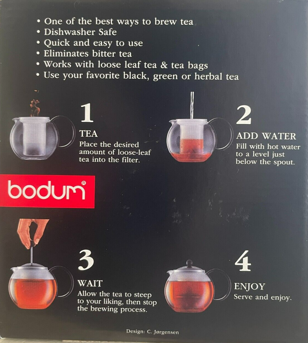 Bodum - 1844 - Assam Teapot French Press Glass Stainless Steel Filter 34 Oz