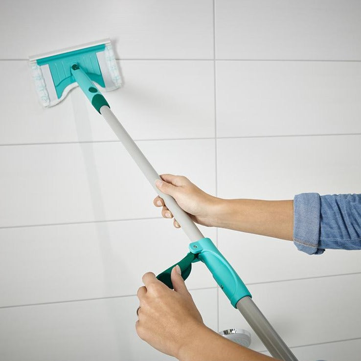 Leifheit Tile and Bathtub Wiper Flexi Pad w/ Telescopic handle L41700& Leifheit Bath Cleaner Micro Duo Pad, Click System free & Leifheit Classic Foam Broom for Click System Handles, width 34 cm, Useful for Allergy Suffers as Dust is not Whirled Up, No Dus