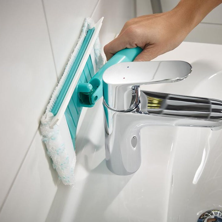 Leifheit Tile and Bathtub Wiper Flexi Pad w/ Telescopic handle L41700& Leifheit Bath Cleaner Micro Duo Pad, Click System free & Leifheit Classic Foam Broom for Click System Handles, width 34 cm, Useful for Allergy Suffers as Dust is not Whirled Up, No Dus