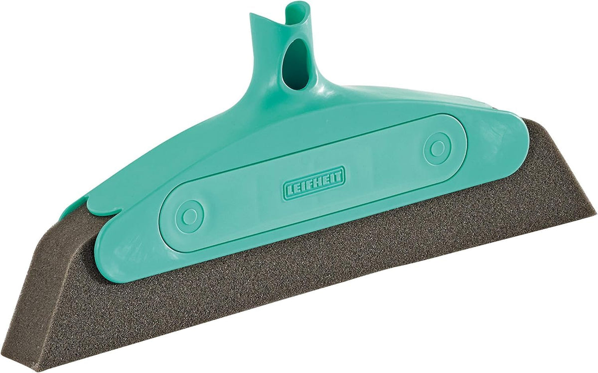 Leifheit Tile and Bathtub Wiper Flexi Pad w/ Telescopic handle L41700& Leifheit Bath Cleaner Micro Duo Pad, Click System free & Leifheit Classic Foam Broom for Click System Handles, width 34 cm, Useful for Allergy Suffers as Dust is not Whirled Up, No Dus