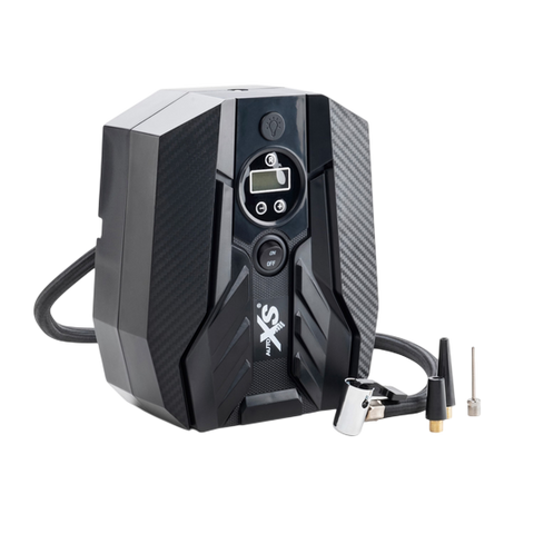 AUTO XS Tragbarer — Portable Tyre Inflator with Digital Display, LED Light & 3 Adapters