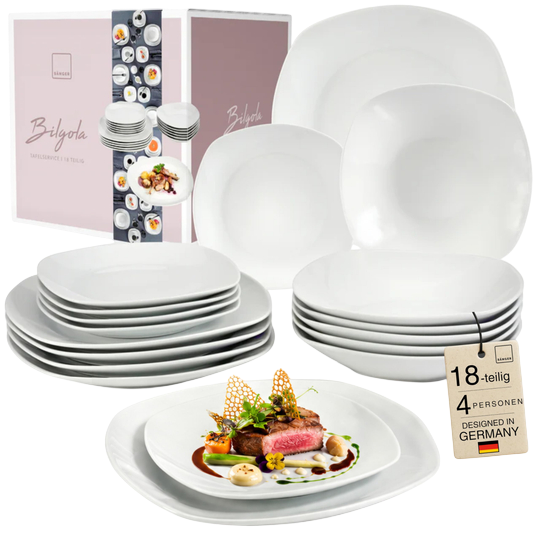 Bilgola Dinnerware Set — 18 Pieces for 4 People, White Porcelain, Designed in Germany