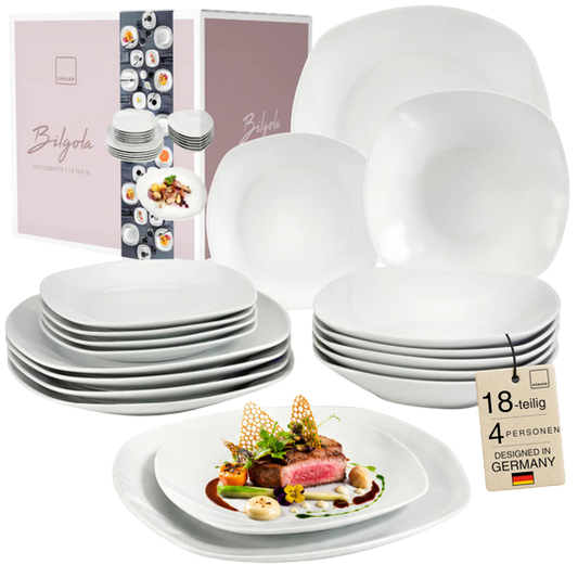 Bilgola Dinnerware Set — 18 Pieces for 4 People, White Porcelain, Designed in Germany