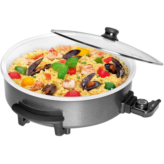 Clatronic Party Pan — 32 cm Electric Multi Pan with Glass Lid and Variable Thermostat