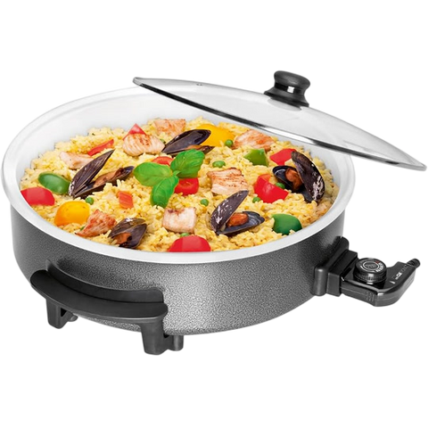 Clatronic Party Pan — 32 cm Electric Multi Pan with Glass Lid and Variable Thermostat
