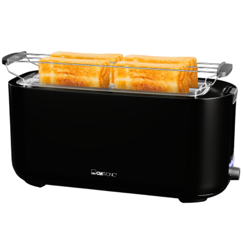 Clatronic Long-Slot Toaster — 4 Slices, Cool-Touch Housing, Removable Bun Warmer