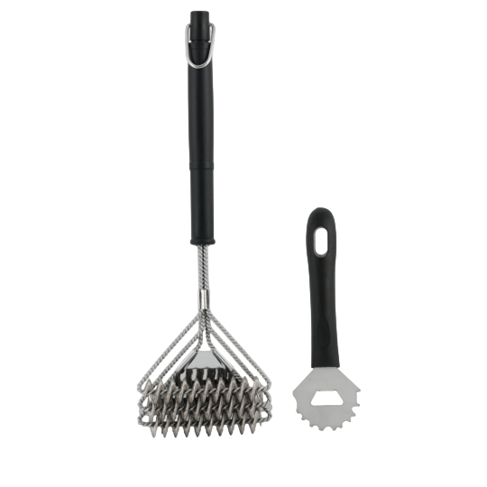 BBQ Grillbürste 2er-Set — Stainless Steel Grill Brush & Scraper with Polyester Cleaning Pad