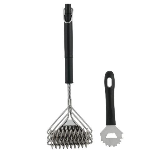 BBQ Grillbürste 2er-Set — Stainless Steel Grill Brush & Scraper with Polyester Cleaning Pad
