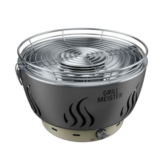 Grill Meister Charcoal Grill with Active Ventilation — Low-Smoke Table BBQ with Fan