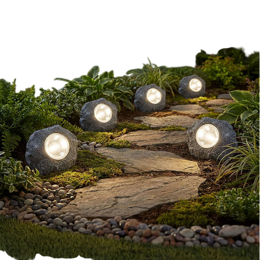 LIVARNO home LED-Solarleuchten — 6 Stone-Look Solar Garden Lights, 9.5 x 7 x 7.2 cm, Warm White