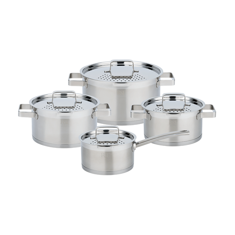 LOFT 8-Piece Stainless Steel Cookware Set — 3 Casseroles + Saucepan with Lids