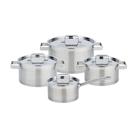 LOFT 8-Piece Stainless Steel Cookware Set — 3 Casseroles + Saucepan with Lids