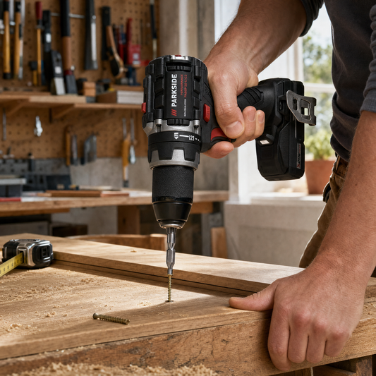 Parkside performance brushless hammer drill in use