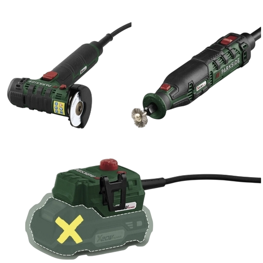Parkside 20V Cordless Mini Angle Grinder & Rotary Tool Set