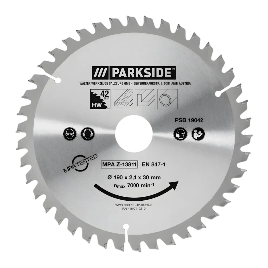 Parkside 190 mm Circular Saw Blade — 42 Teeth, 30 mm Bore