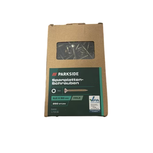 PARKSIDE Chipboard Screws 5.0 x 50 mm — 250 Countersunk TX25 Wood Screws with Bit,