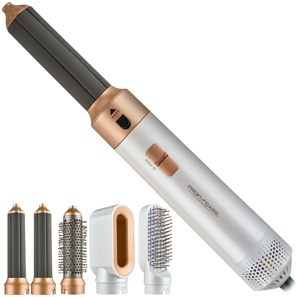 ProfiCare 4-in-1 Hot Air Styler — 1000 W, Round & Volume Brushes plus Twin Curl Attachments