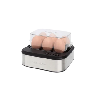 ProfiCook Egg Cooker for 6 Eggs — Stainless Steel with Spoken "Eggs Are Ready" Voice Signal