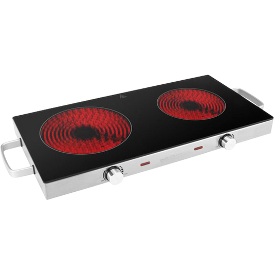 ProfiCook Infrared Double Cooking Plate — 2800 W, Twin Glass-Ceramic Zones, Stainless Steel