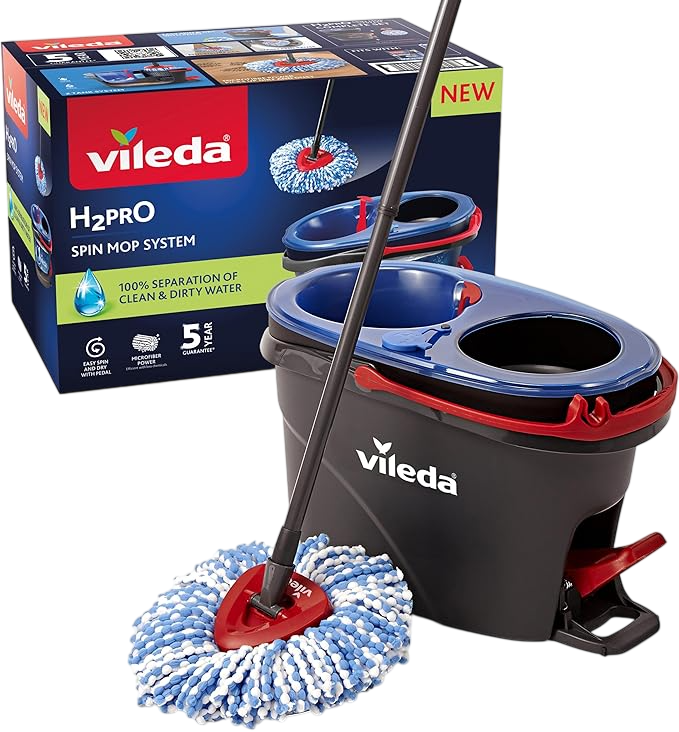 Vileda H2Pro Spin Mop System — 100% Separation of Clean & Dirty Water, Pedal Spin